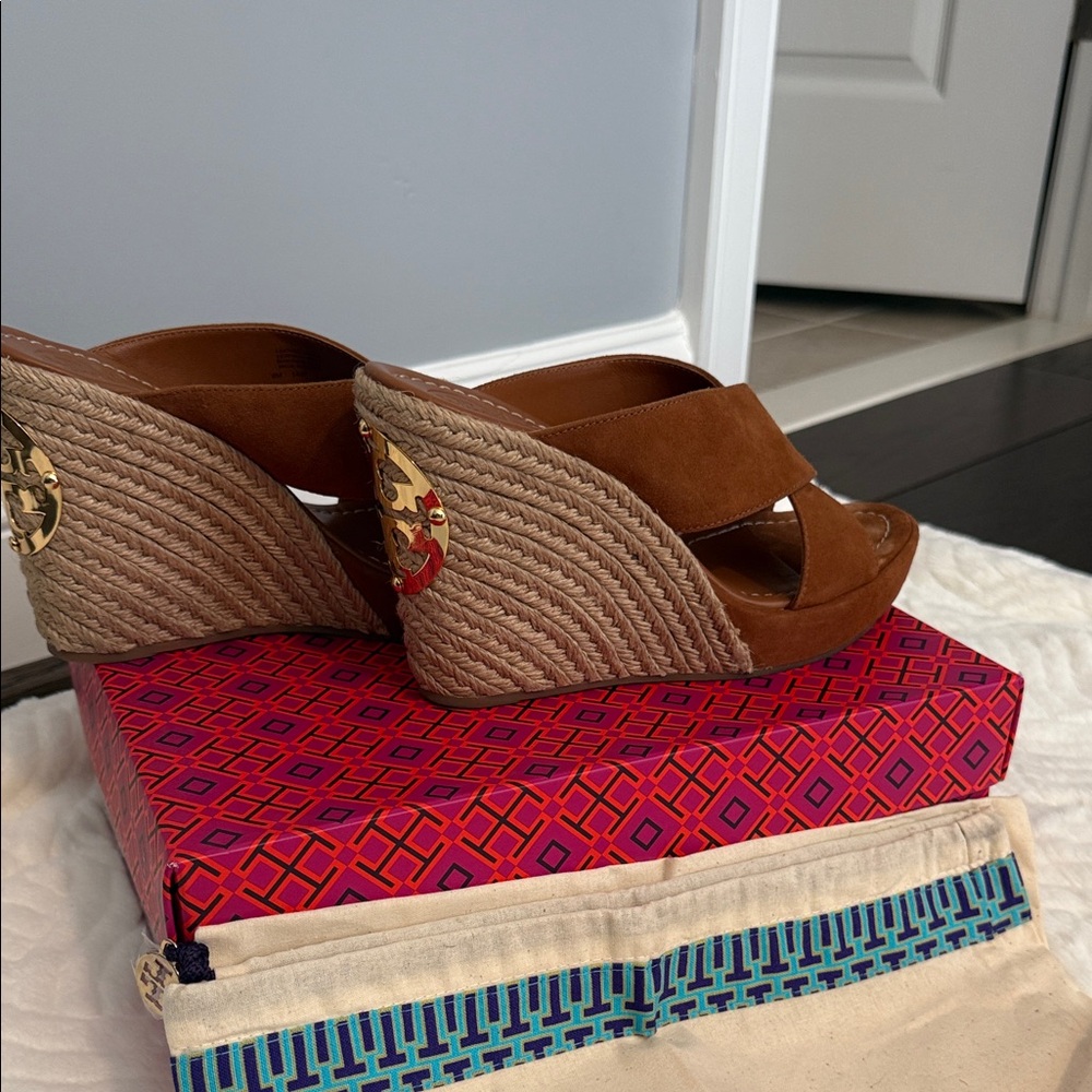 Tory Burch Bailey Wedge Mule Lancaster Suede Shoes